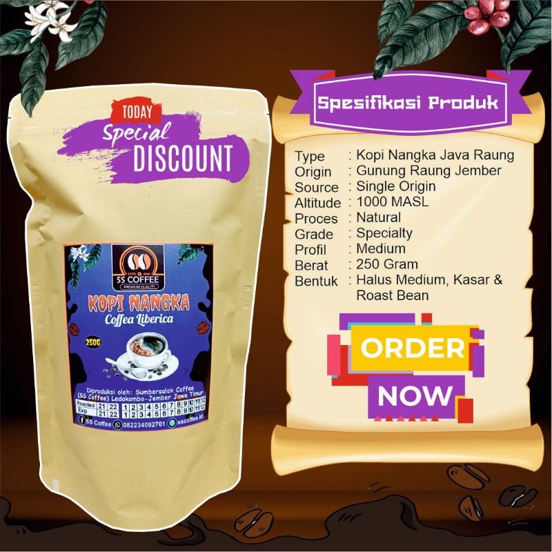 

READY STOK Kopi Nangka Liberika Gunung Raung 250 Gram TERMURAH
