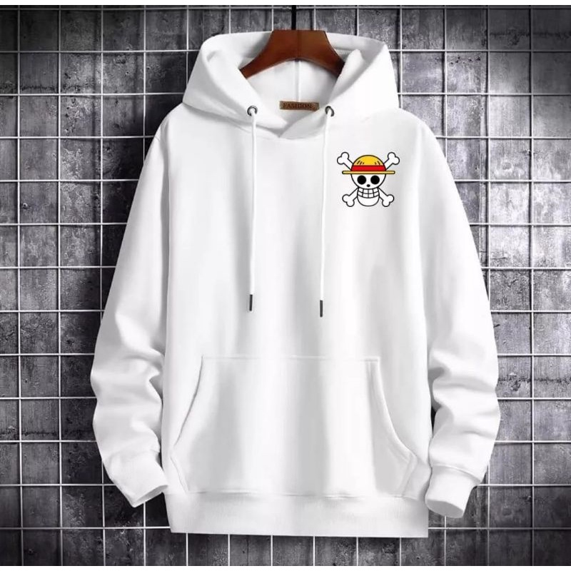 Hoodie unisex bahan flecce logo topi silang oblong