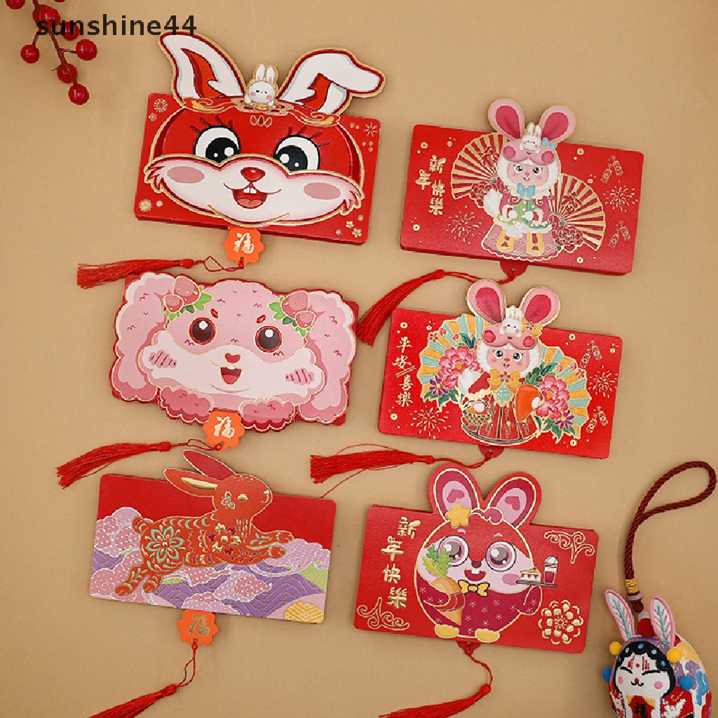 Sunshine Maskot Imlek Shio Kartun Kelinci Merah Packet Amplop Merah Lipat 3d2023musim Semi Festival Hongbao Dekorasi Pesta Ulang Tahun.