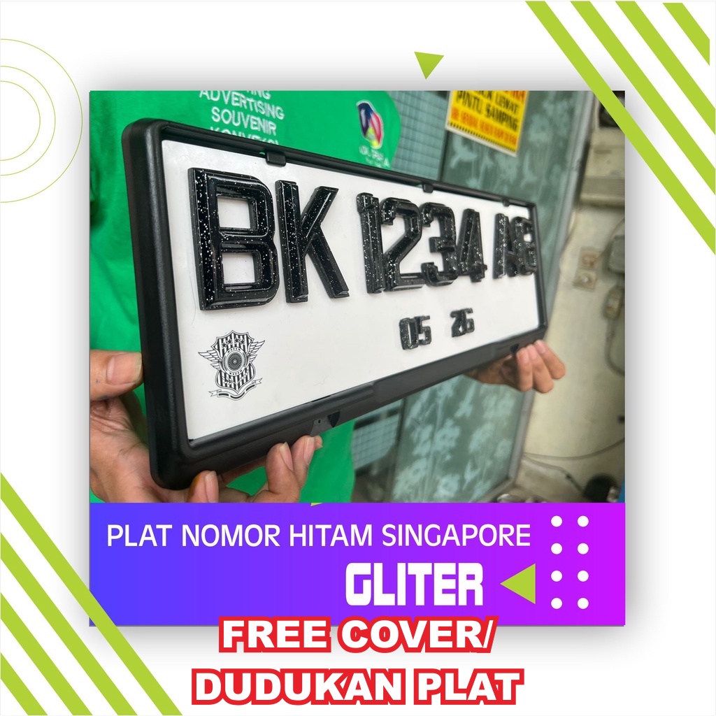 PLAT PUTIH NOMOR HITAM / GLITER SINGAPORE NEW FREE COVER