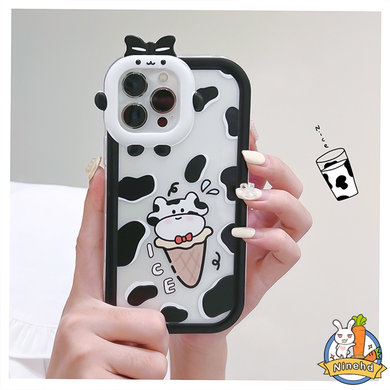 IPHONE Casing Kompatibel Untuk Iphone14 13 12 11 Pro Max X Xr Xs Max7 8 6 6s Plus Se2020 Hitam Putih Motif Sapi Casing Ponsel Monster Kecil Shockproof Silicone Soft Case Cover Pelindung