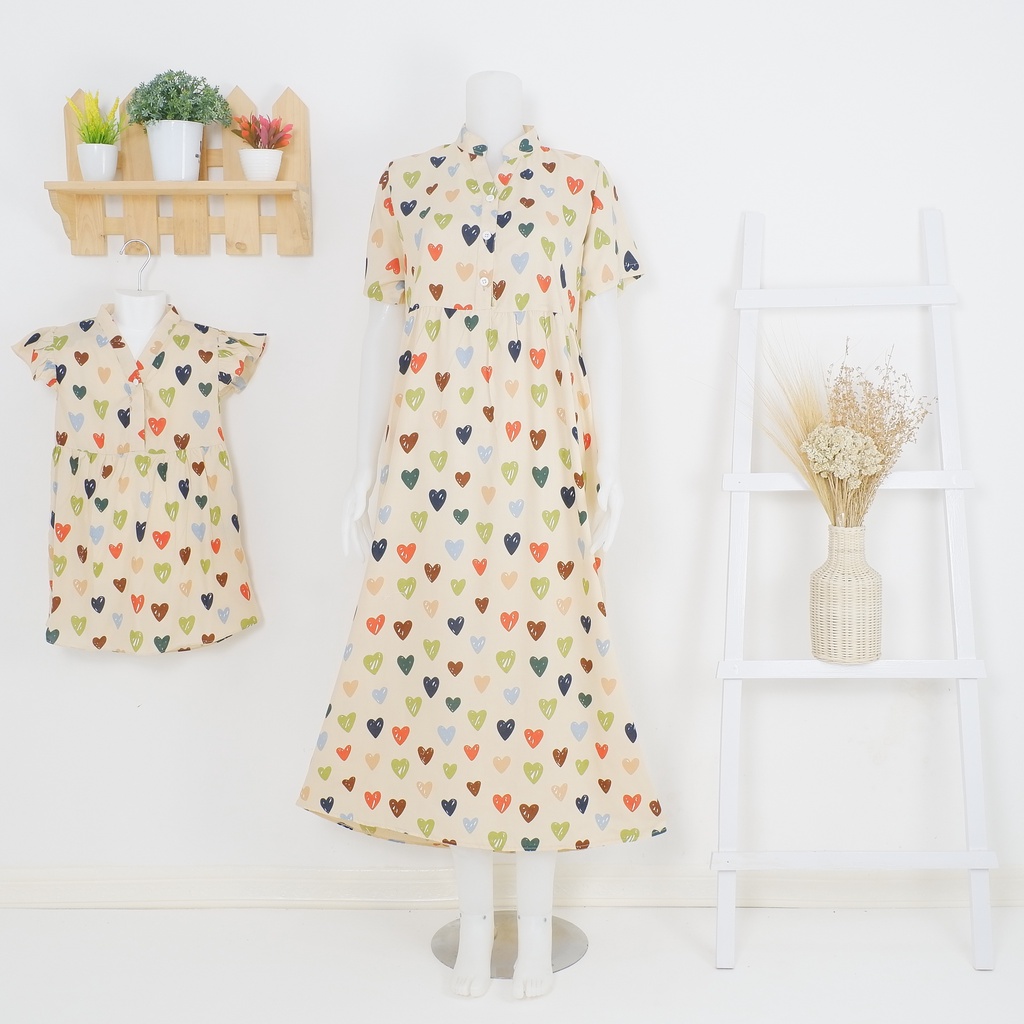 Qanita Daster Couple Ibu dan Anak Dress Anak Perempuan Dres Usia 1-6 Tahun Baju Anak Couple V-NECK