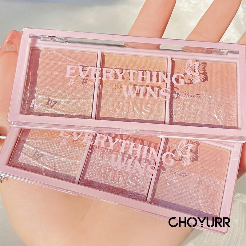 【COD】Blusher &amp; Eyeshadow Palette 3 Warna Natural Pearlescent Shimmer Riasan Telanjang Lembut Korean Makeup Original Import-CH