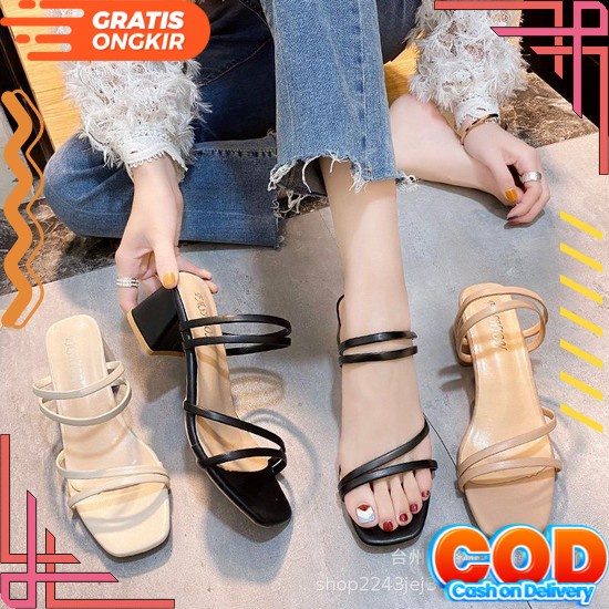 Vn 01 Sandal - Sendal Heels Hils Heals Hels Hak Tapak Tahu Tinggi Andin Kaca Transparan Kondangan Pe