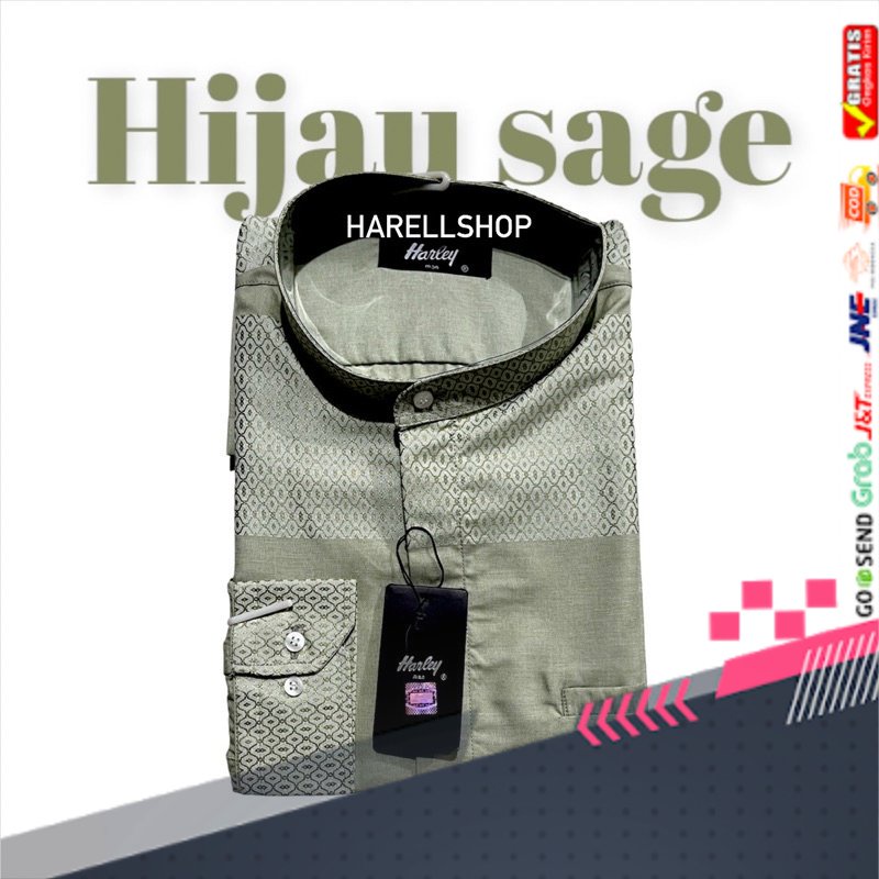 Kemeja Koko Kemko Harley warna Hijau sage Tangan Panjang