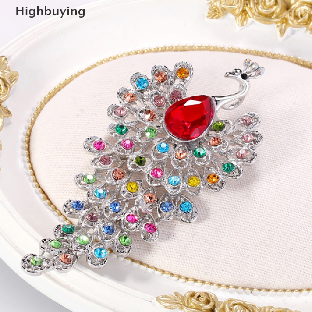 Hbid Bros Burung Merak Berlian Imitasi Besar 3-warna Bird Animal Weddings Brooch Pin Glory