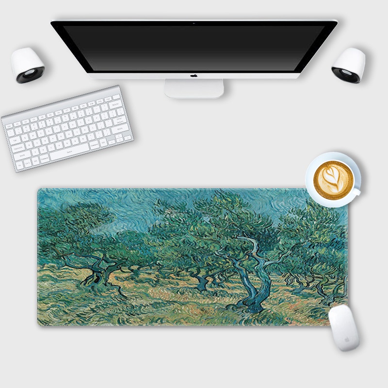 Alas mouse Besar Van Gogh Lukisan Minyak landscape desk pad Alas keyboard Komputer Non slip lock edge office desk pad