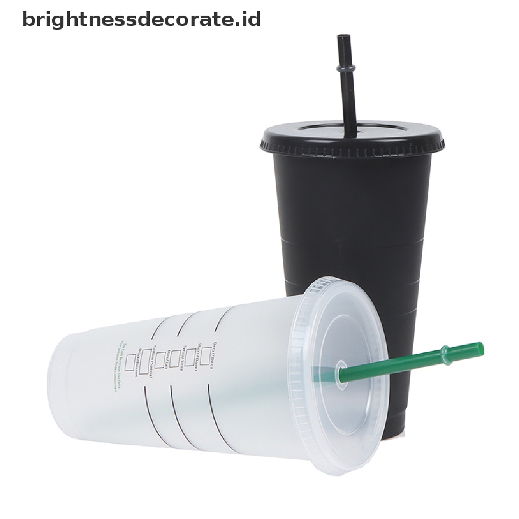 [Birth] Mug Sedotan Berubah Warna Minuman Dengan Tutup Tumbler Plastik Matte coffe bottle Cup [ID]