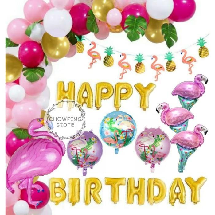 Paket Dekorasi Hiasan Balon Ulang Tahun / Happy Birthday Flamingo 01
