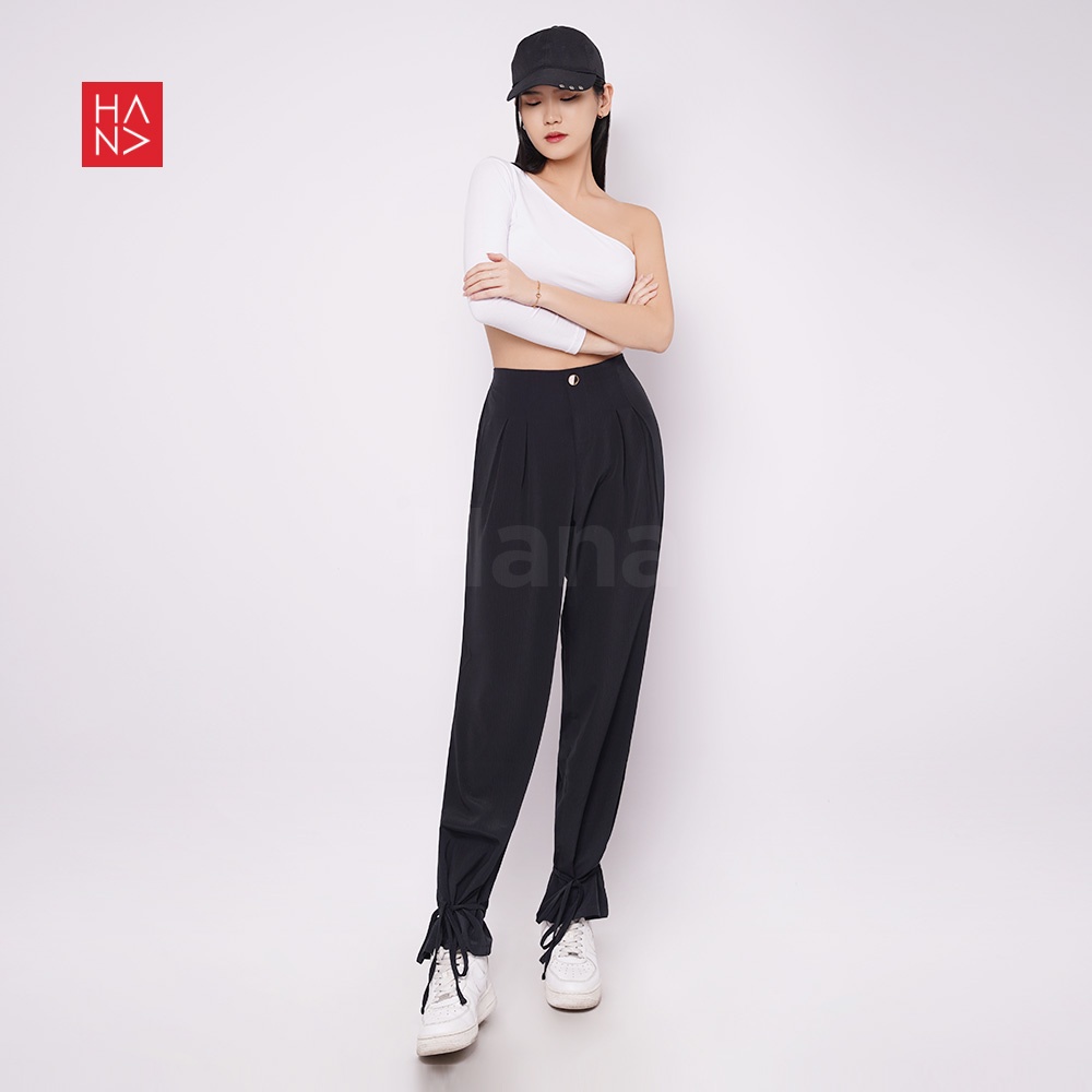 Hana Fashion - Yubi Long Pants Celana Panjang Hitam Unik Flowy - LP190