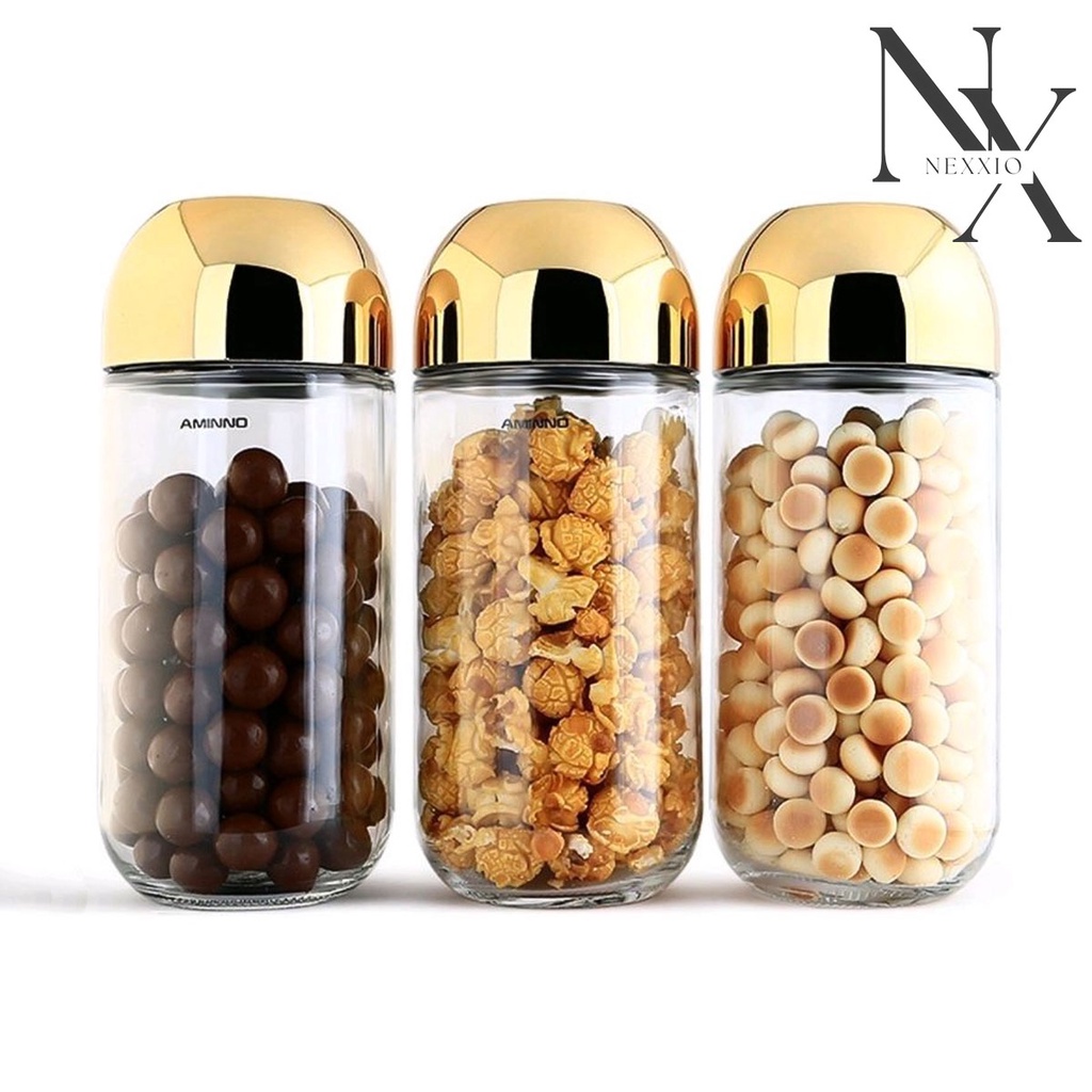 NexXio Penyimpanan makanan/ Toples Deer/ Rusa / Toples Kaca / Toples Kue / Toples Snack / Toples food jar gold / Toples Gift/ Wedding Gift/Birthday Gift/Toples Cantik