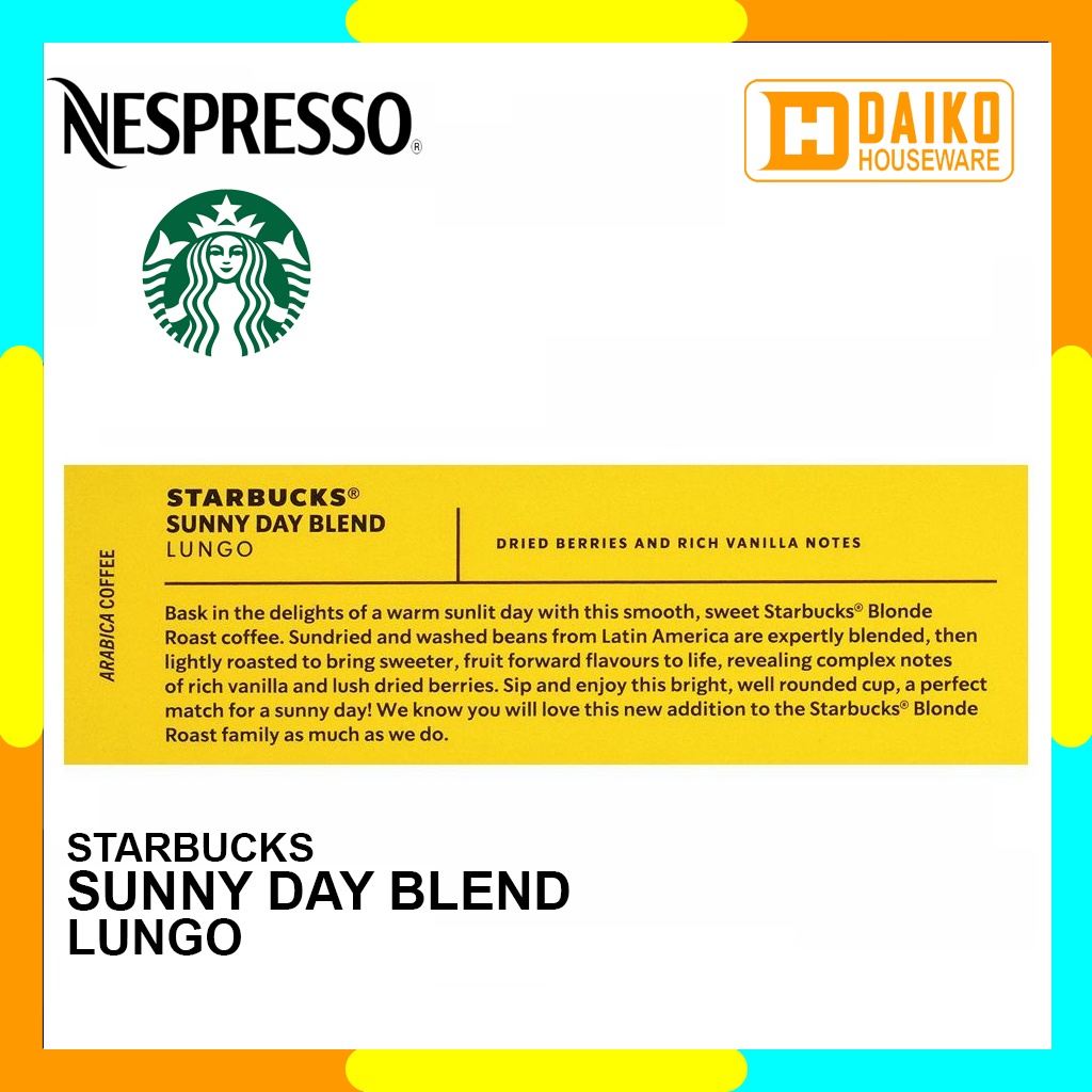 Starbucks Capsule By Nespresso Sunny Day Blend Lungo Original