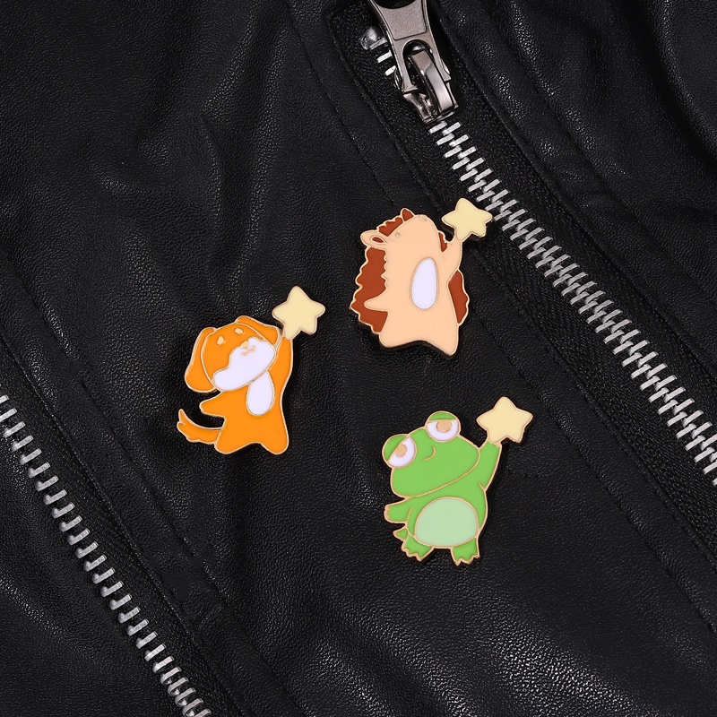 Pick The Stars Enamel Pin Anjing Lucu Kodok Landak Bros Lencana Kerah Pin Kartun Hewan Perhiasan Hadiah Untuk Anak-Anak Teman