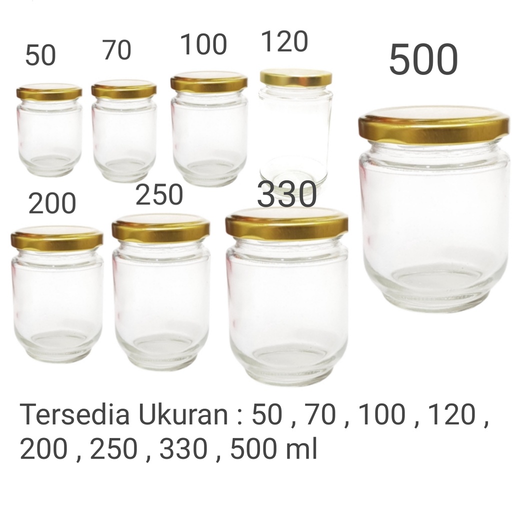 50ml  Botol kaca Jar 50ml Tutup Gold / Botol + Tutup Silinder 50ml / Botol kaca Souvenir Rekorasi