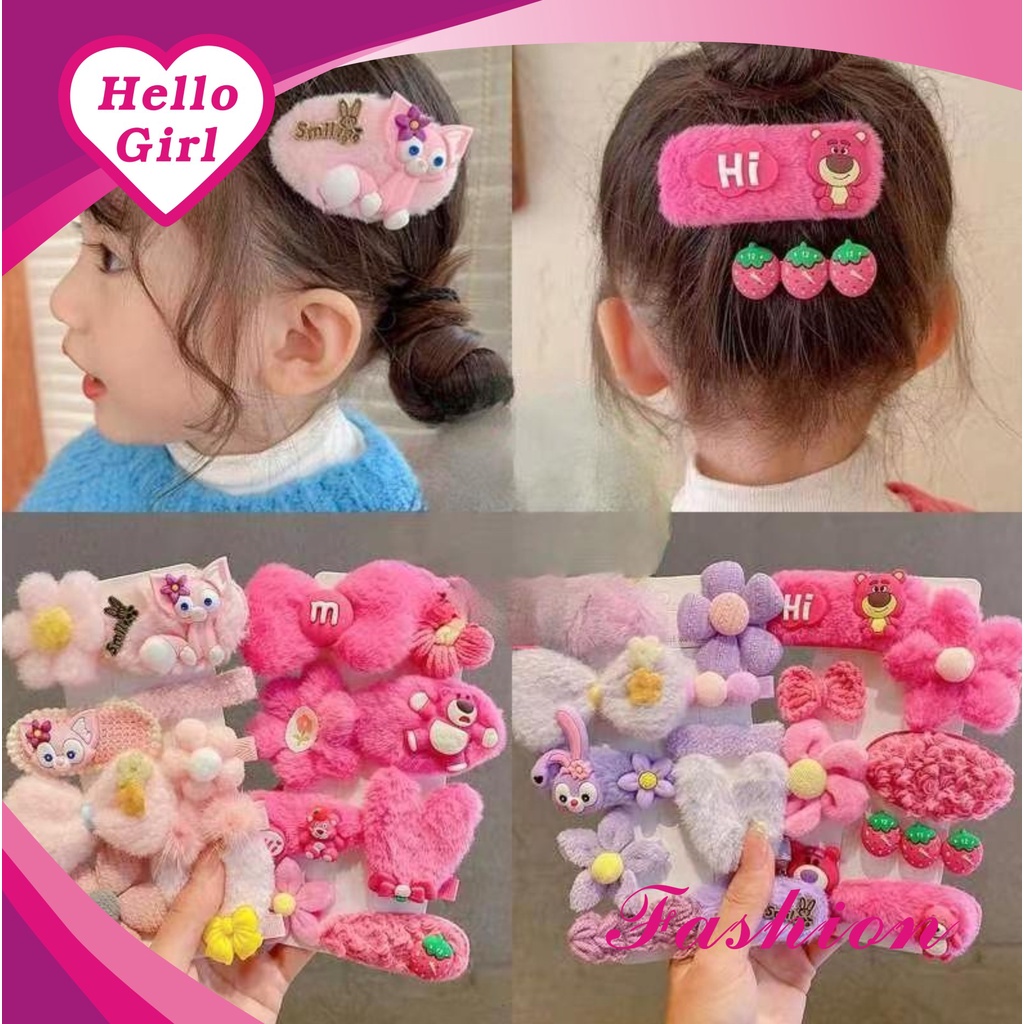 (Hello Girl)F183 Jepit Rambut Anak Set 9pcs In 1 Jepitan Motif Lucu Import