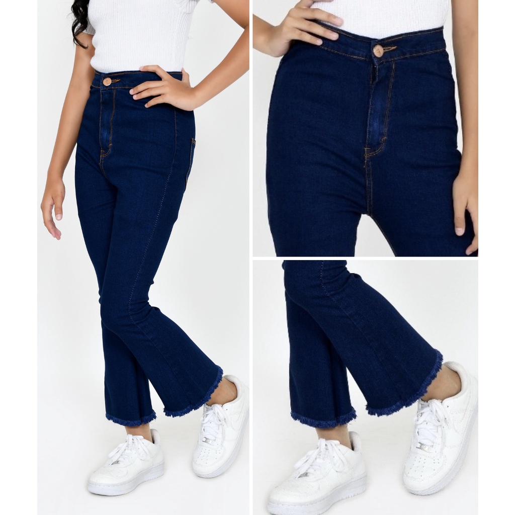 YAOSHI -Jeans Anak Wanita - Highwaist Cutbray Rawis Anak Tanggung Usia ( Size 24-26)