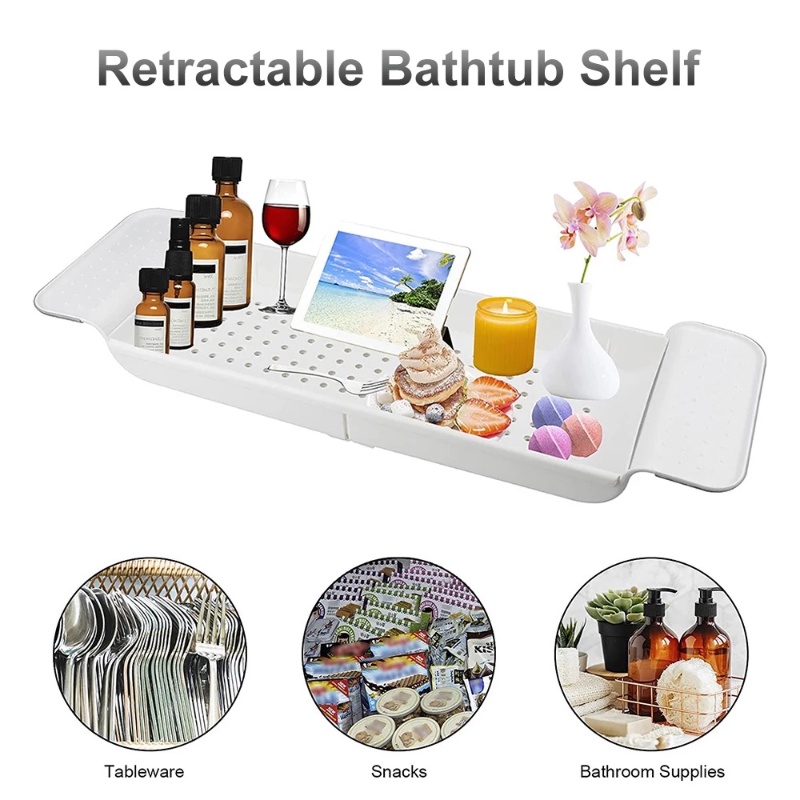 Tempat Saluran Wastafel Dapur Rak Penyimpanan Bathtub Multifungsi Perlengkapan Penyimpanan Rumah Nampan Mandi Rak Bak Buku Telepon Kacamata Handuk Sabun Shampoo Holder Retractable Bathtub Tray Shelf