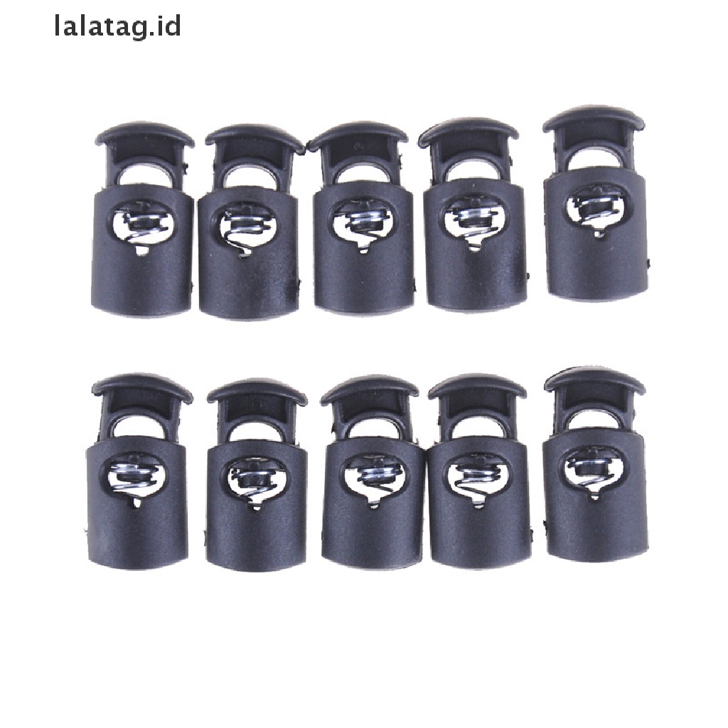 [lalatag] 10pcs/set Kunci Kabel Toggle Spring Clasp Stop Single Hole String Cord Plastik Hitam [ID]