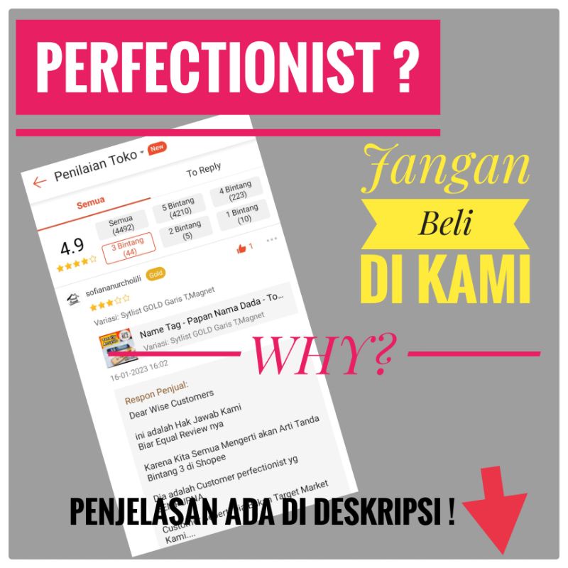 PERFECTIONIST? JANGAN BELI KE KAMI YA....KENAPA ? PENJELASANNYA ADA DI DESKRIPSI !