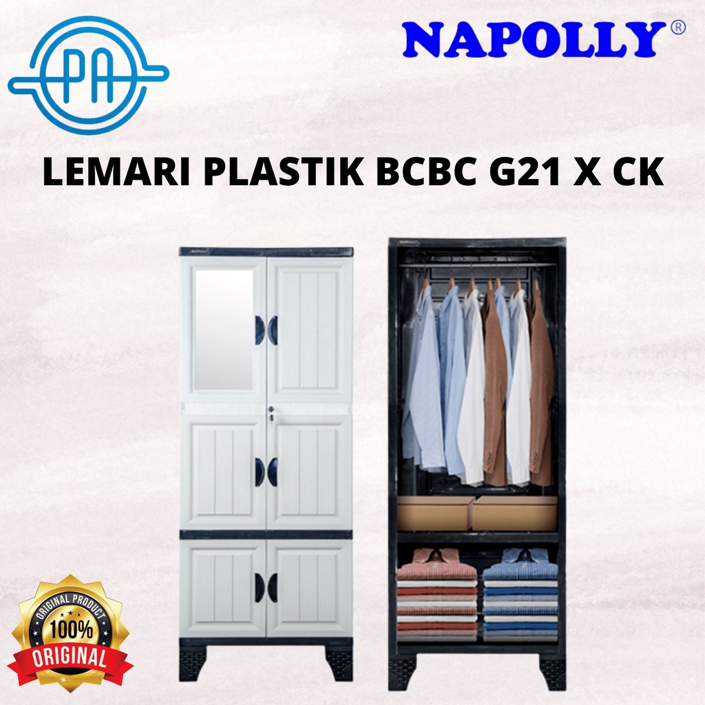 LEMARI PLASTIK NAPOLLY BCBC G21 X CK / LEMARI 2 PINTU ( RAK CERMIN HANGER )