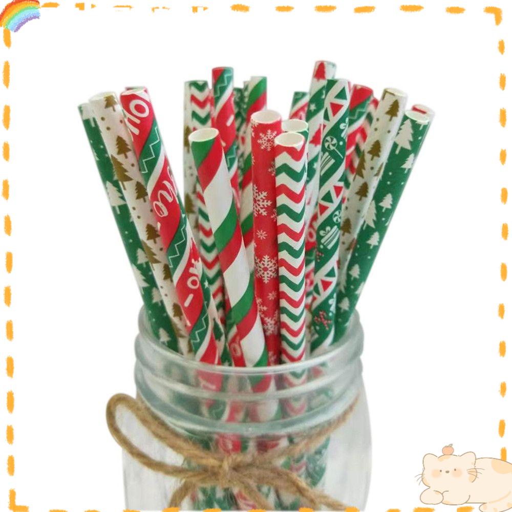 Solighter 25pcs Sedotan Minum Kertas Ramah Lingkungan Pernikahan Ulang Tahun Merry Christmas Drink Tube