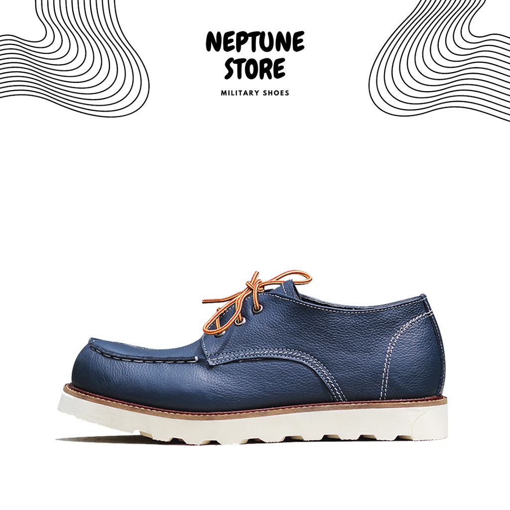 SEPATU PRIA KULIT MAHAL KULIT SAPI ASLI JAITAN RAPIH Sepatu boots pria RD lowcut blue navy 4.0inc