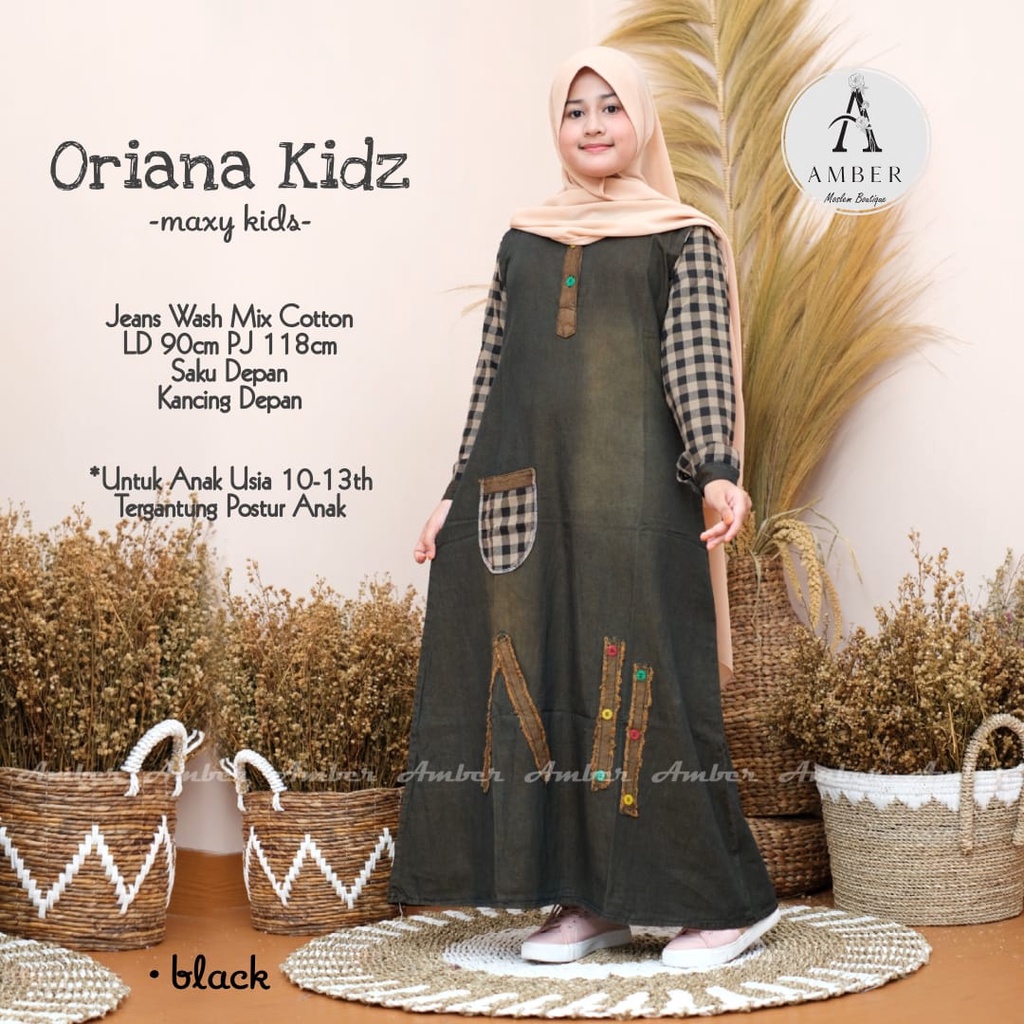 Oriana Kids maxy - gamis anak - lepis anak - kids levis - baju gamis kecil - umur 8-11 tahun - musli