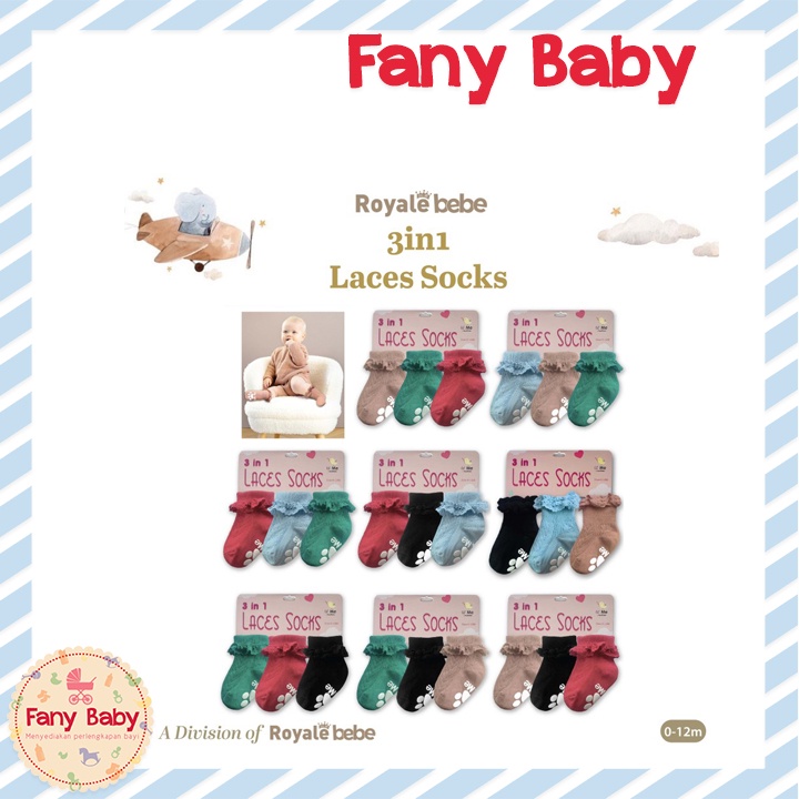 ROYALE BEBE 3IN1 SOCKS - KAOS KAKI BAYI