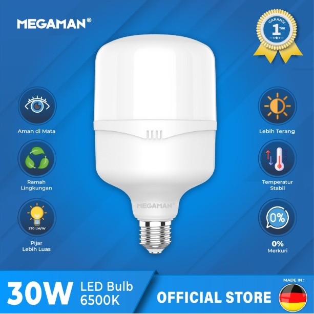 LAMPU LED / BOHLAM MEGAMAN T-BULB YTT100Z1 30W / 30 WATT GARANSI RESMI - 6500K PUTIH