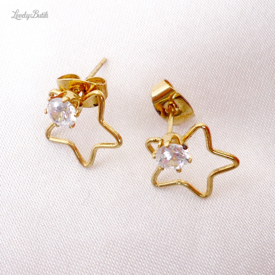 Anting Tindik Titanium Anti karat Ni4 Giwang Tusuk Emas Model Bintang Korea Terbaru - Lovelybutik