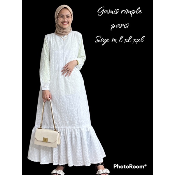 Gamis katun paris/gamis putih rimple