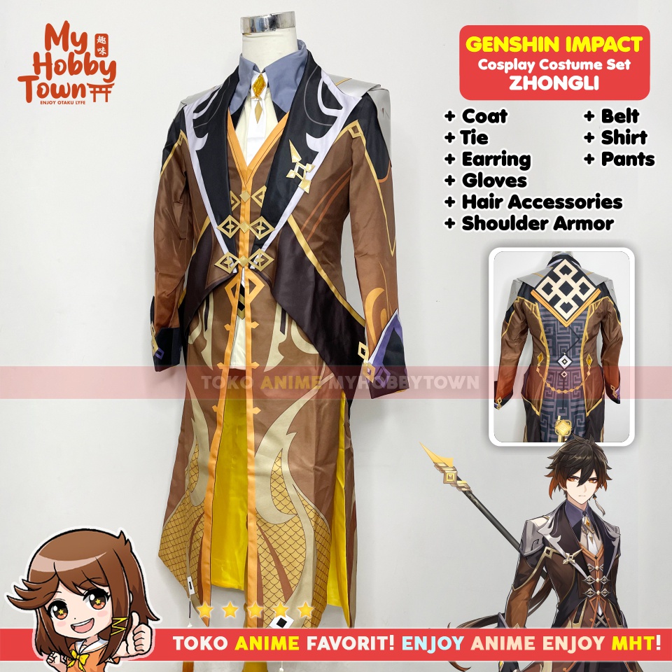 Kostum Cosplay Anime Game Genshin Impact Zhongli