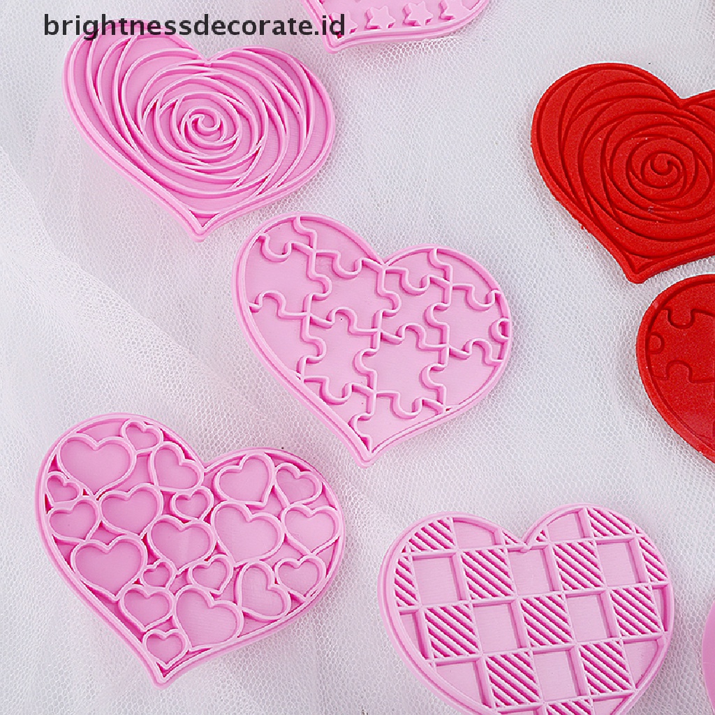 [Birth] 6pcs Heart Cookie Stamp Cutter Cetakan Biskuit Plastik DIY Untuk Hari Valene [ID]