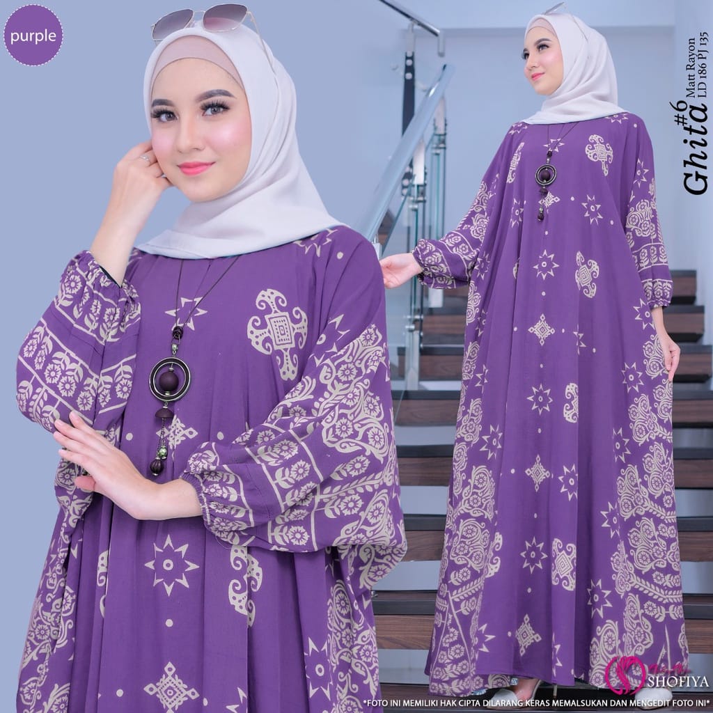 Kaftan Wanita - Githa Kaftan Kondangan Jumbo Maksi Kaftan Batik Cap Printing Busui Lengan Panjang Rayon Premium By Batik A W
