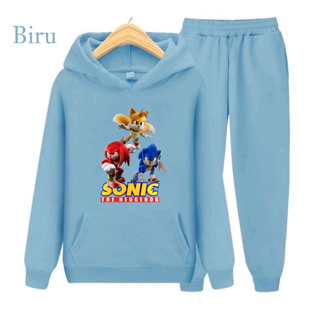 Hzl_outfit Setelan Sweater Hoodie Anak Sonic/ Sweater Hoodie Anak Setelan S.M.XL