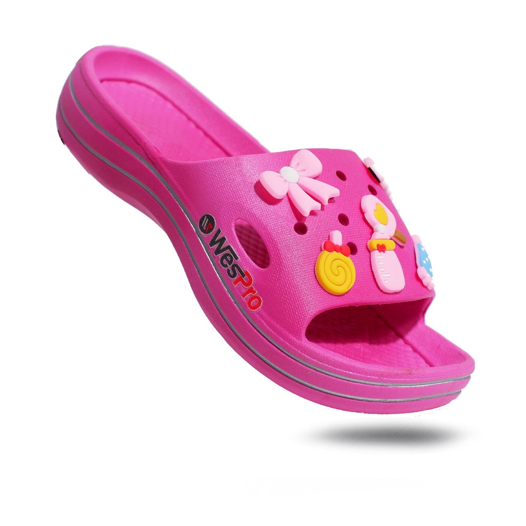 Wespro Donna Sandal anak perempuan selop karet slip on Karakter jibbitz pelangi lucu