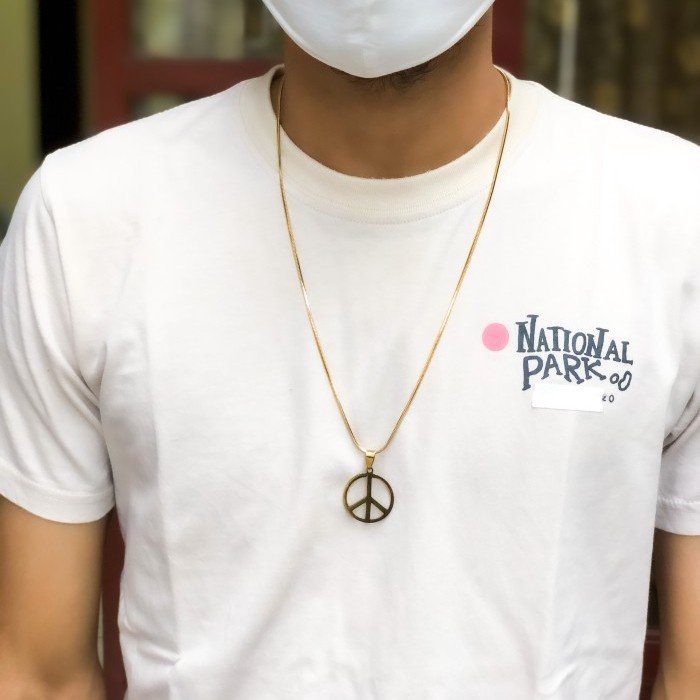 Kalung Pria Titanium Gold Emas Model Kotak Anti Karat Liontin Peace - 46cm
