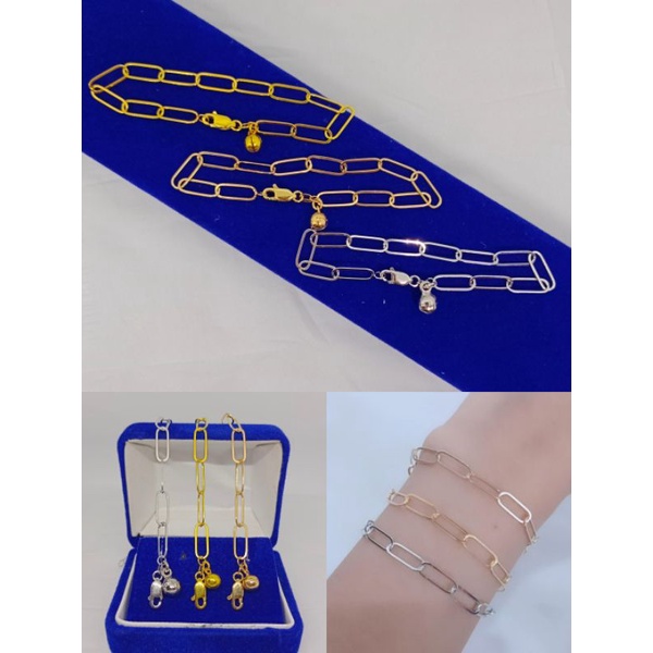 gelang tangan rantai paperclip+1bel/perak asli silver 925 lapis emas/perhiasan fashion wanita terbaru