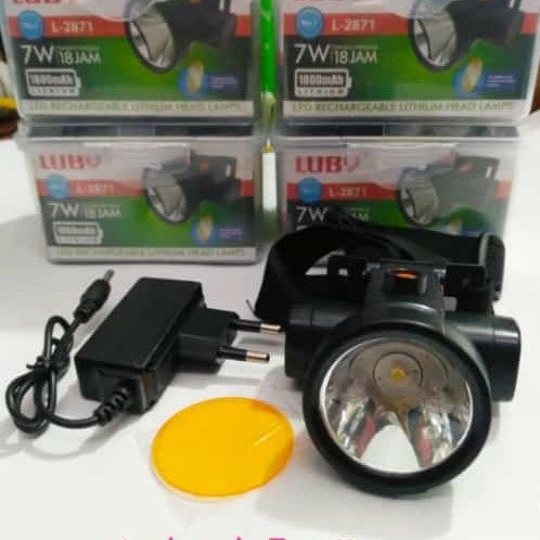 LUBY L-2871 SENTER KEPALA LED 7W murah berkualitas ( COD ) headlamp super Terang camping Rechargeable Free Lensa Kuning cahaya Putih