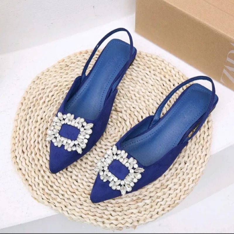 Sandal Flat ZR Tali Belakang Wedding shoes hak 2cm Mules Wanita Kekiniann