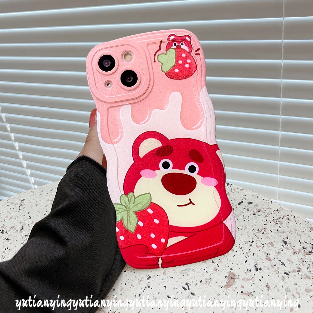 Realme 10 C35 C33 C15 C25 C30 5 6i C11 C12 8 8Pro C25Y C17 C21Y C25s C20 C20A Realme 9 9Pro+9i 8i C3 7i 5i 7 Cartoon Strawberry Bear Lotos Cute Winnie the Pooh Lembut Wavy Edge Case