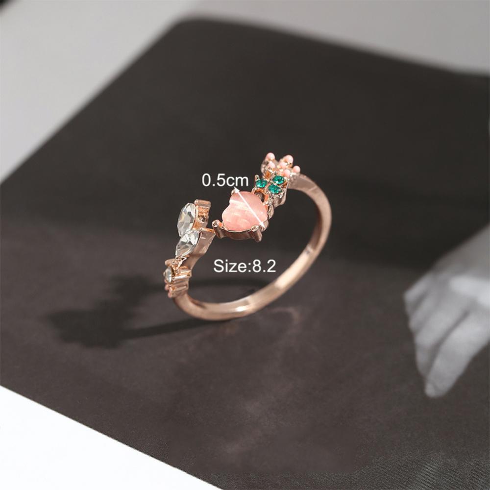 Timekey Fashion Niche Cinta Merah Muda Cincin Berlian Sederhana Terbuka Adjustable Alloy Ring Perhiasan Aksesori Untuk Wanita J4N6