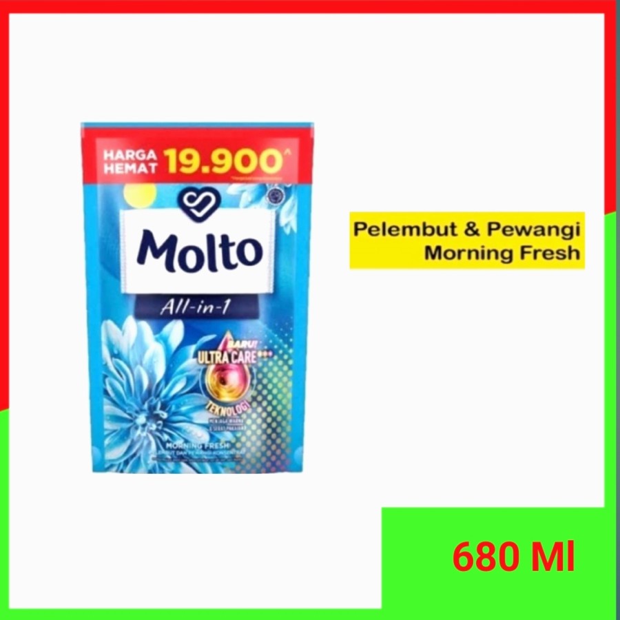 Molto All In 1 One Softener Blue 680 ml Sekali bilas Pelembut Pewangi Pakaian Konsentrat Biru 680ml