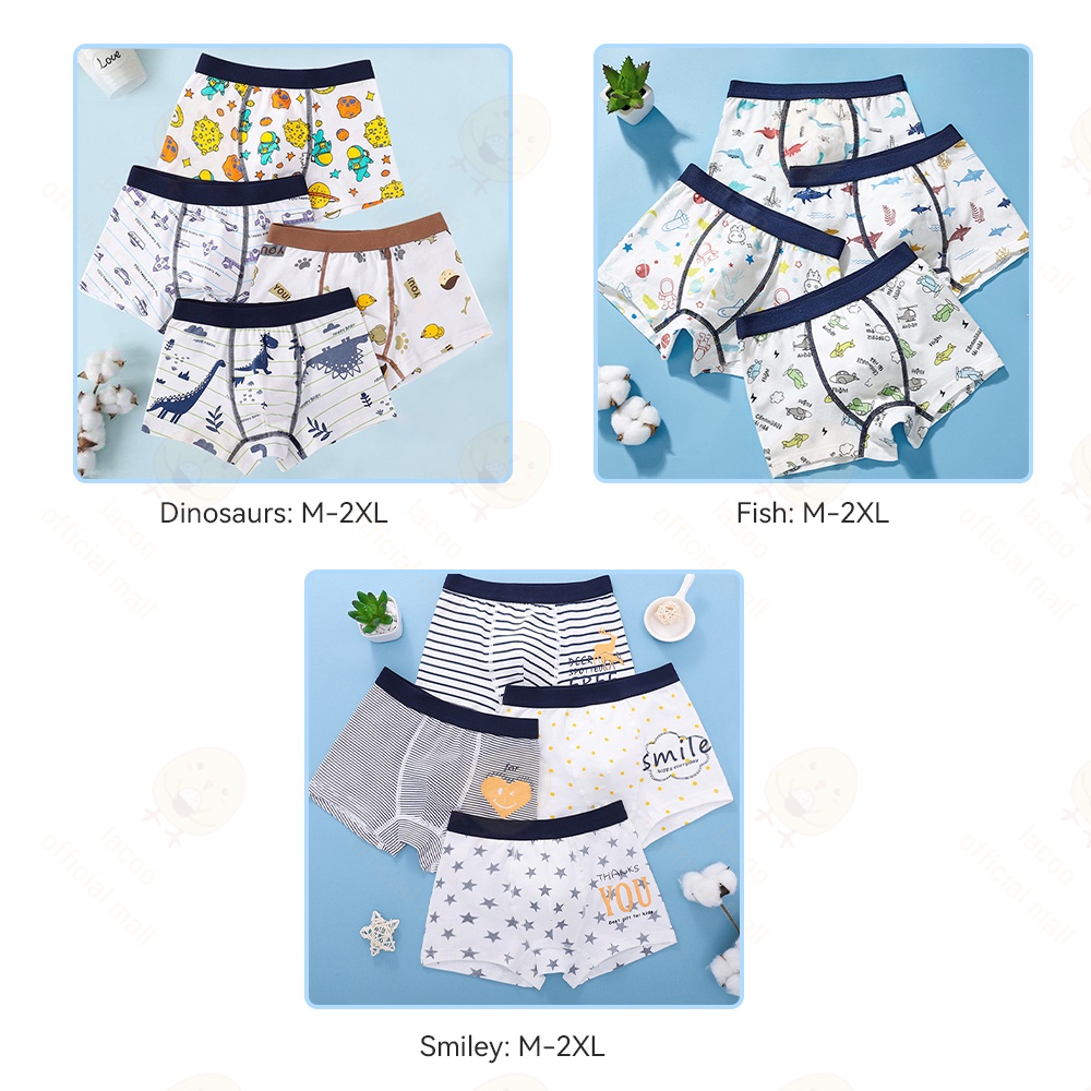 Lacoo 4PCS Celana dalam boxer anak laki laki import Celana dalam anak cowok lucu Artop kids katun murni 2-10thn