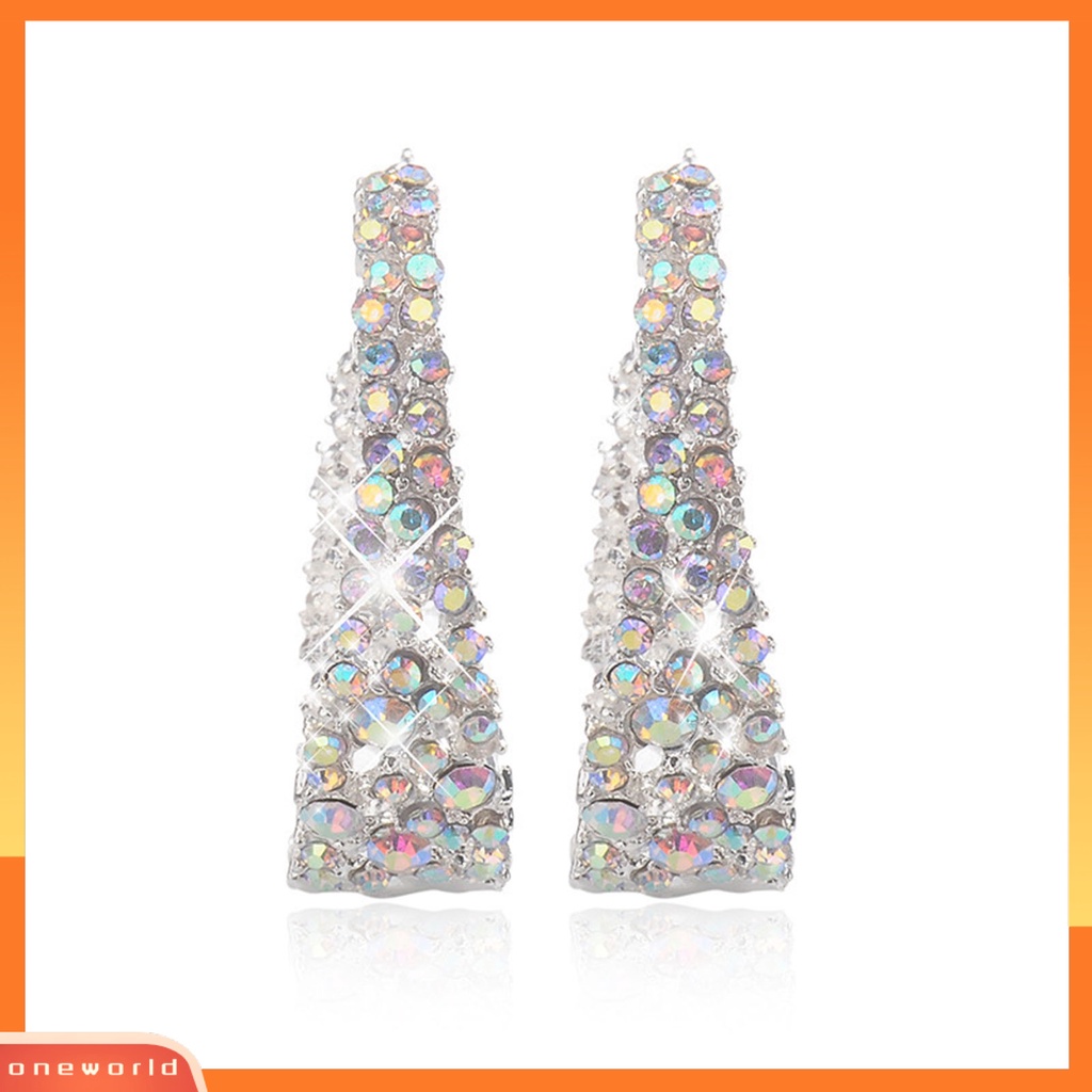 {oneworld} Women Ear Studs Shiny Colorful Rhinestones U-shaped Stud Earrings Perhiasan Tindik Untuk Pesta