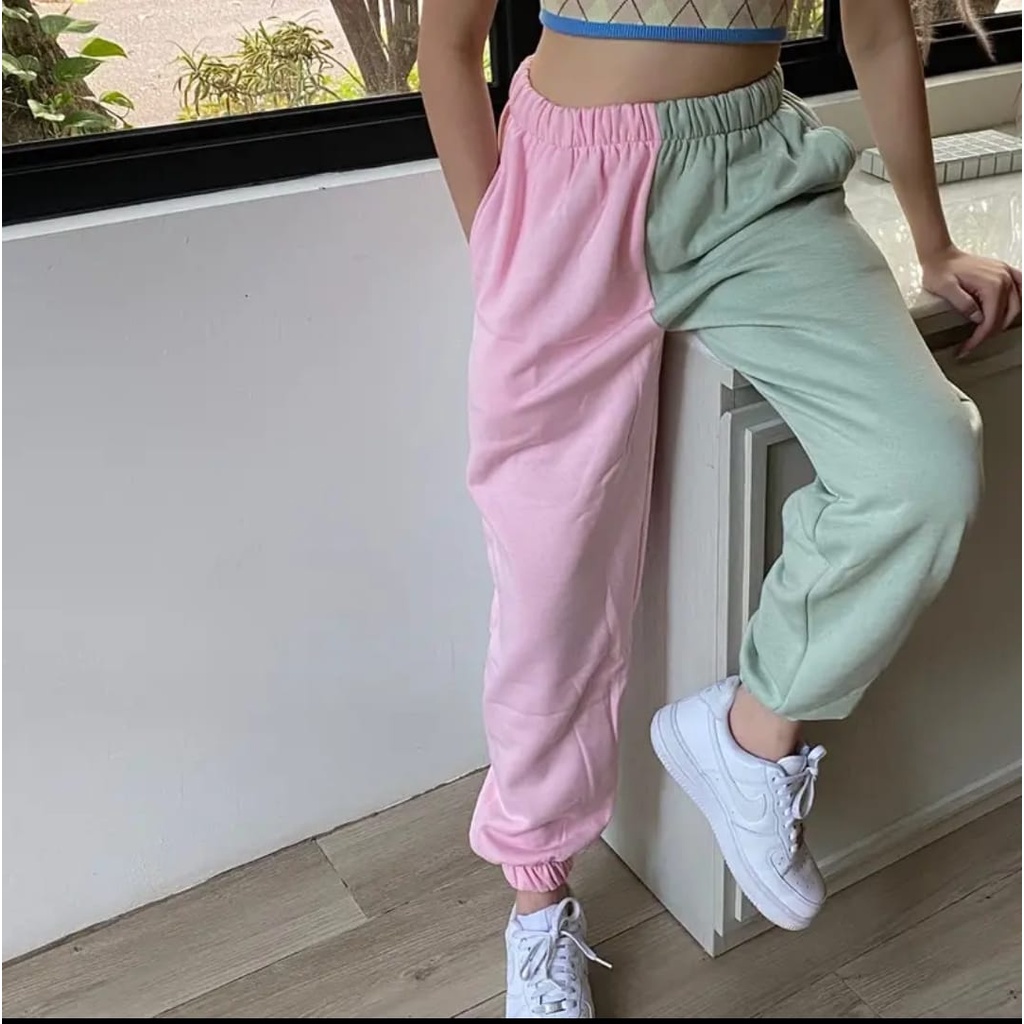 Two Tones Jogger Celana Panjang Wanita Sporty - Celana Wanita Kulot - Sweatpants