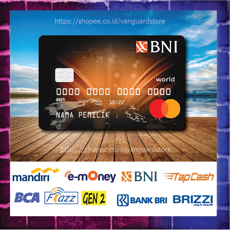 KARTU E MONEY E TOLL KARTU BNI CARD COKLAT DEBIT CREDIT EMONEY MANDIRI FLAZZ BCA BNI TAPCASH BRIZZI BRI - 1 SISI