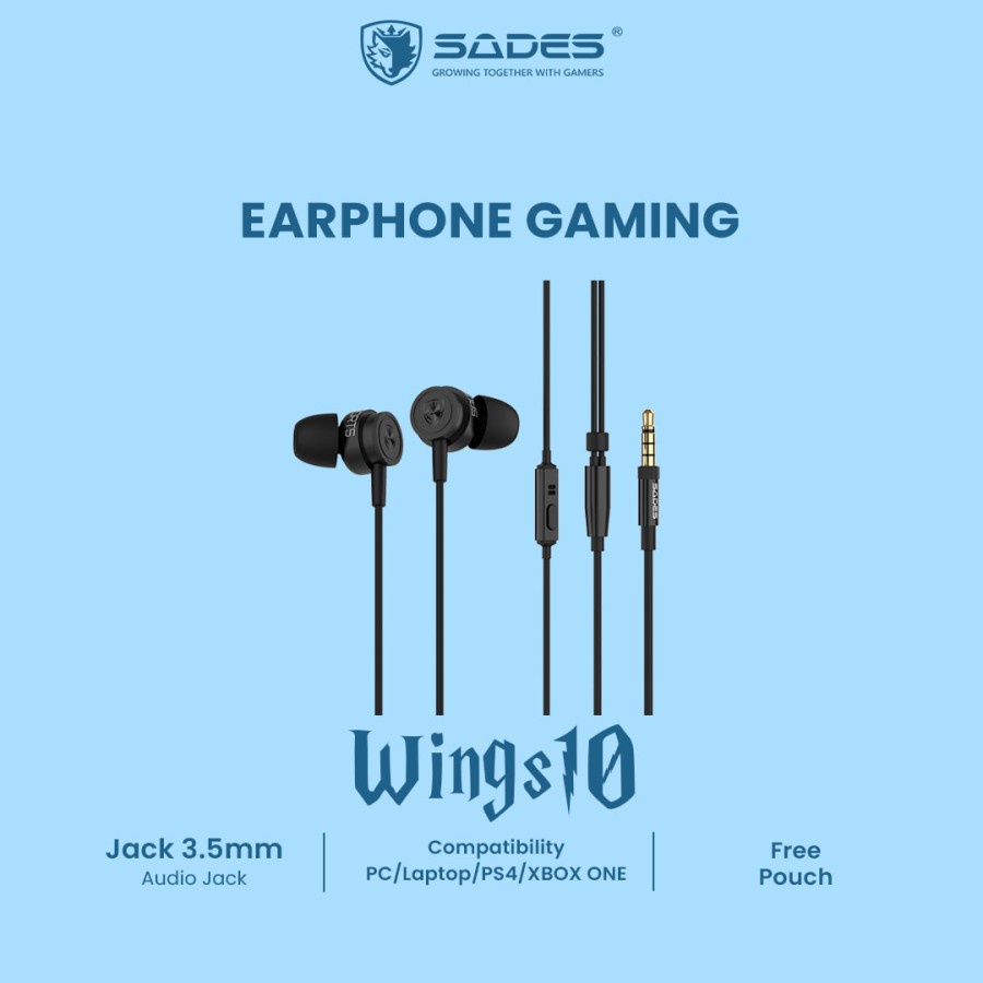 sades wings 10 earphone gaming original garansi resmi