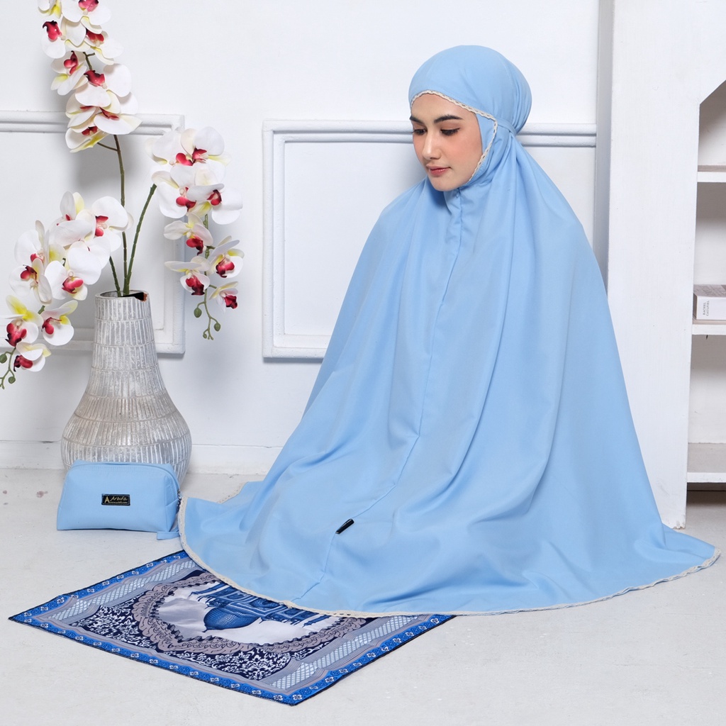 Full set Mukena 2 in 1 + Sajadah Syabina Katun Ponco Traveling Dewasa Resleting dagu