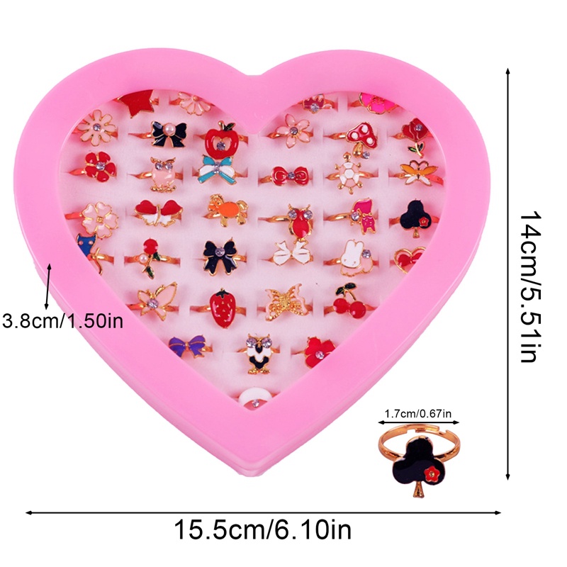 36pcs/box Cincin Anak Kartun Lucu Korea Hewan Bunga Adjustable Anak Perempuan Jari Rings Anak Kawaii Manis Hadiah